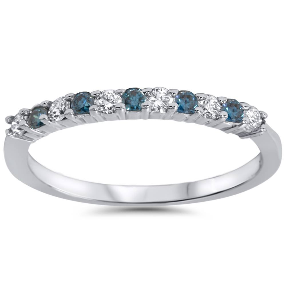 1/4 Carat Blue & White Diamond Anniversary Ring - 14K White Gold Engagement Band for Women - Perfect for Weddings, Anniversaries & Special Occasions