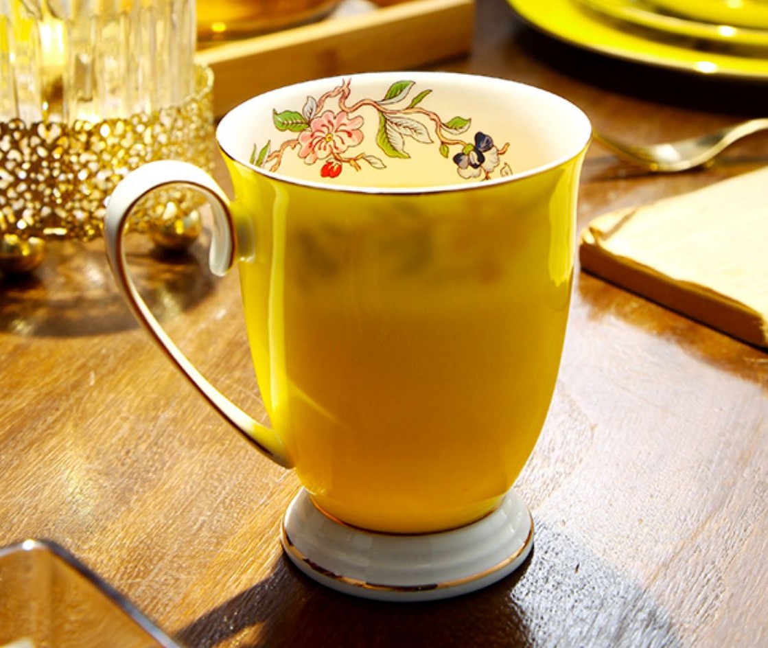 Elegant Yellow Bone China Porcelain Tea Cup - Royal Ceramic Mug for British Tea, Perfect for Afternoon Tea, Gifts & Home Decor