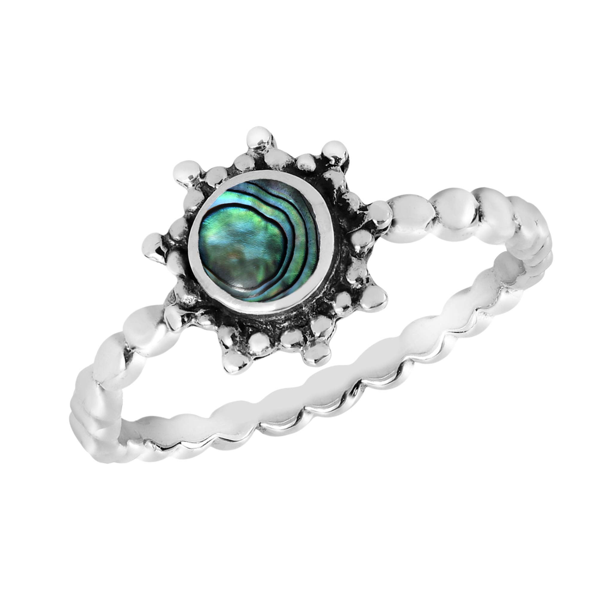Vibrant Sun Abalone Shell Inlay .925 Sterling Silver Ring for Women | Tiny Wedding Band, Casual Comfort Fit Jewelry | Gift for Daughter, Wife | Size 6-10 | Perfect for Beach Weddings, Everyday Wear & Special Occasions