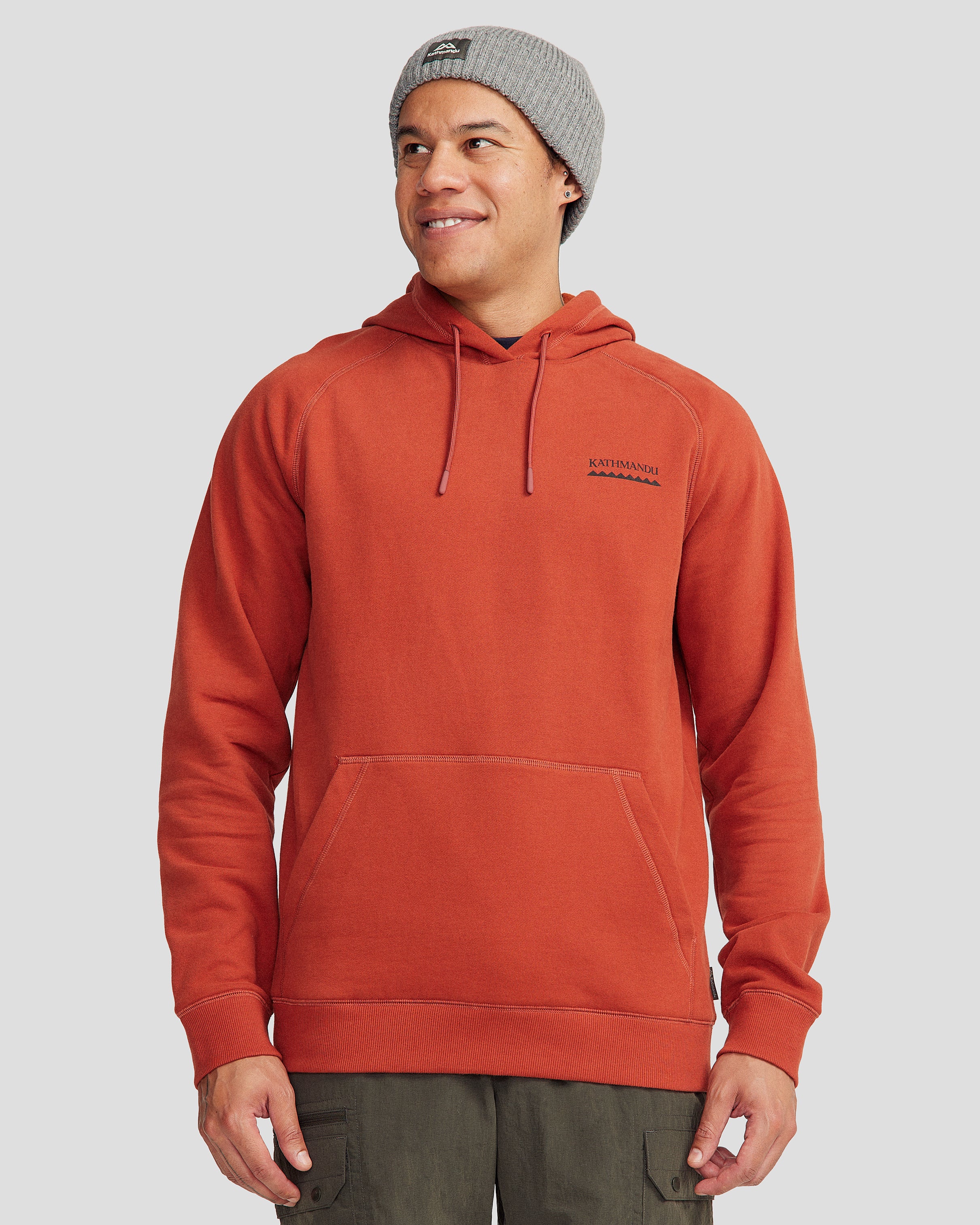 Heritage Logo Brushed Hoodie for Men - Soft Cotton Pullover with Vintage Design in Redwood Color | Perfect for Casual Wear, Outdoor Activities & Street Style Fashion