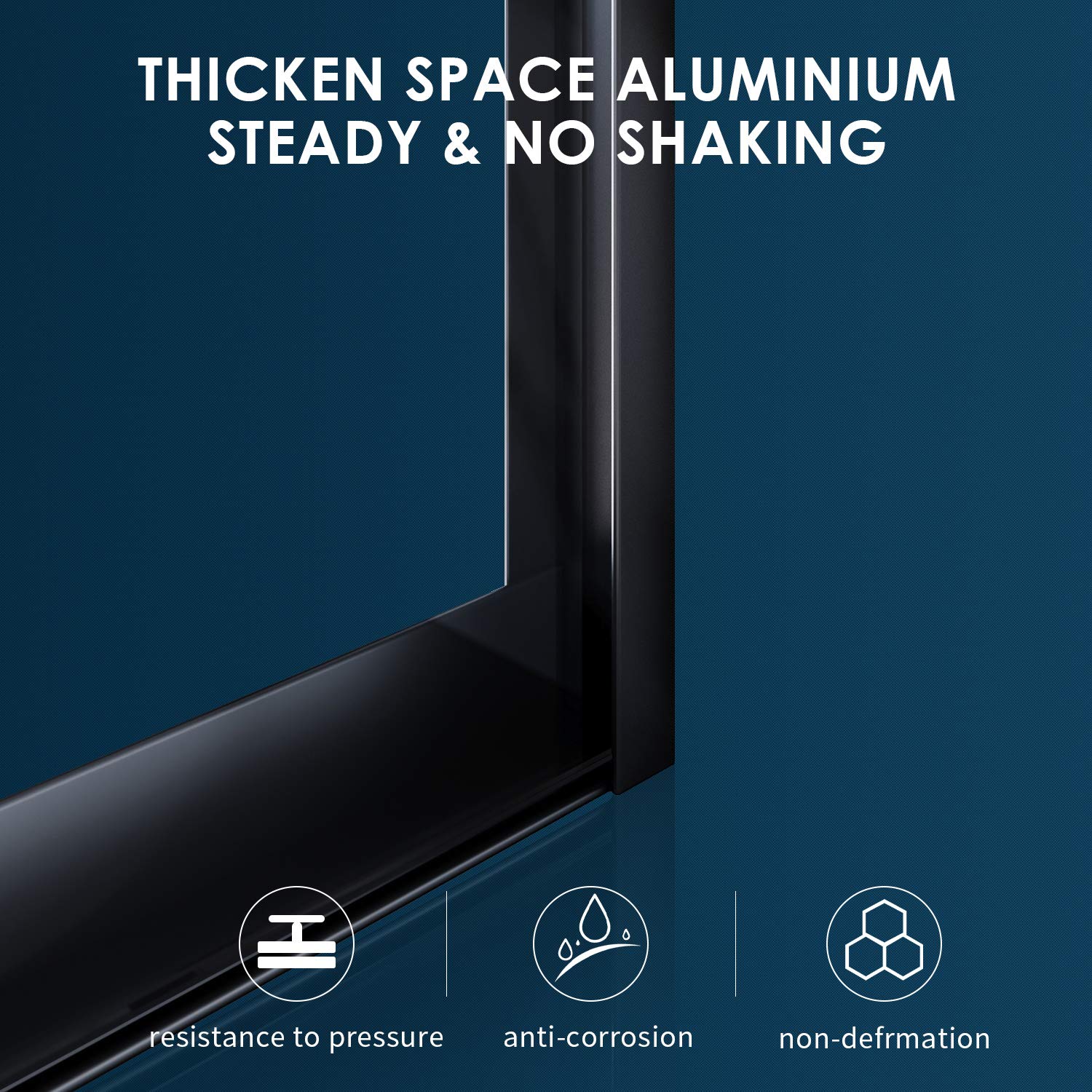 Frameless Double Sliding Shower Glass Door - 1/4 Inch Clear Glass Panel with Stainless Steel Hardware, Black Finish (46.5-48