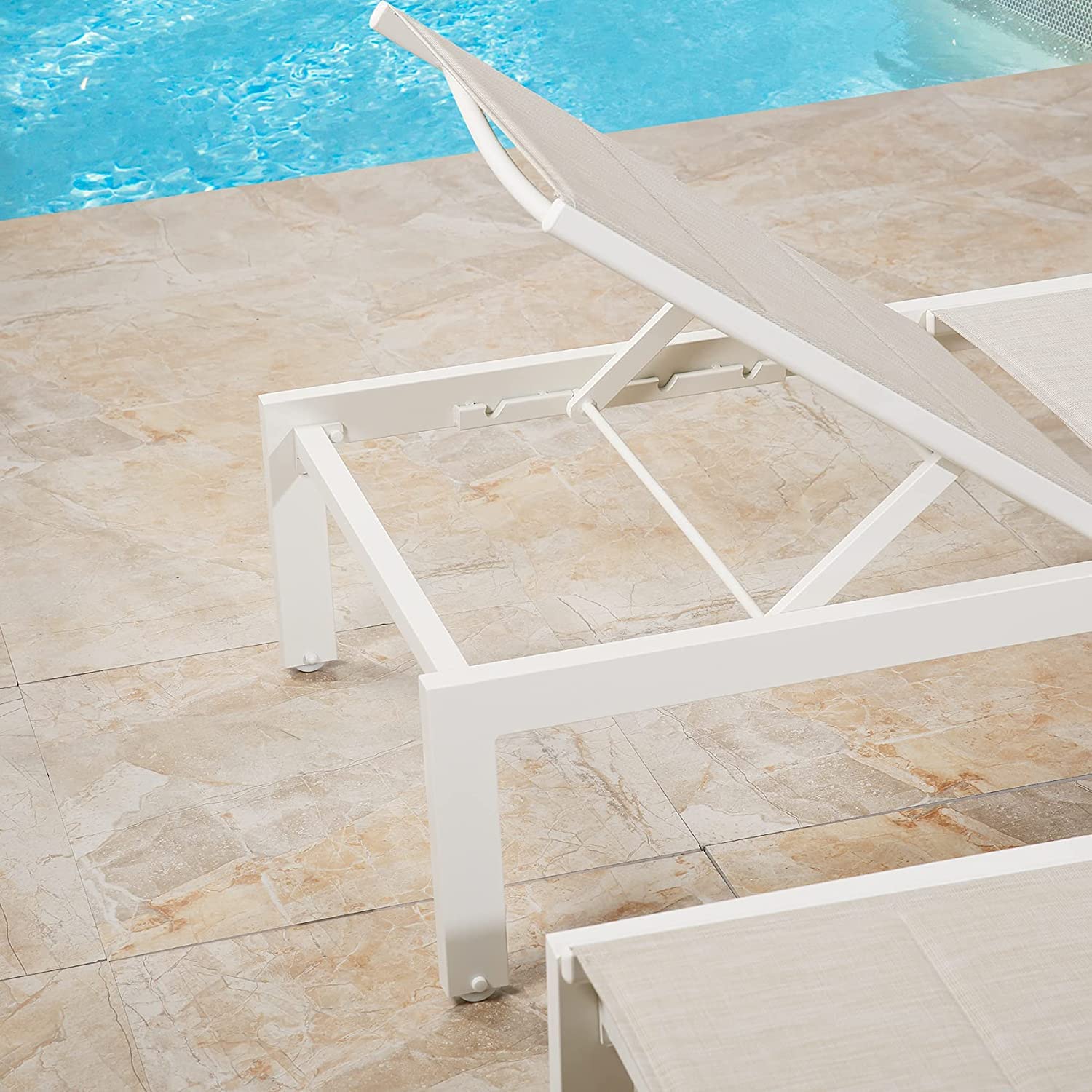 Ulax Outdoor Chaise Lounge Set of 4 - Adjustable Padded Patio Reclining Chair with Non-Rust Aluminum Frame & Wheels (Beige) - Perfect for Poolside, Backyard, Beach & Garden Relaxation