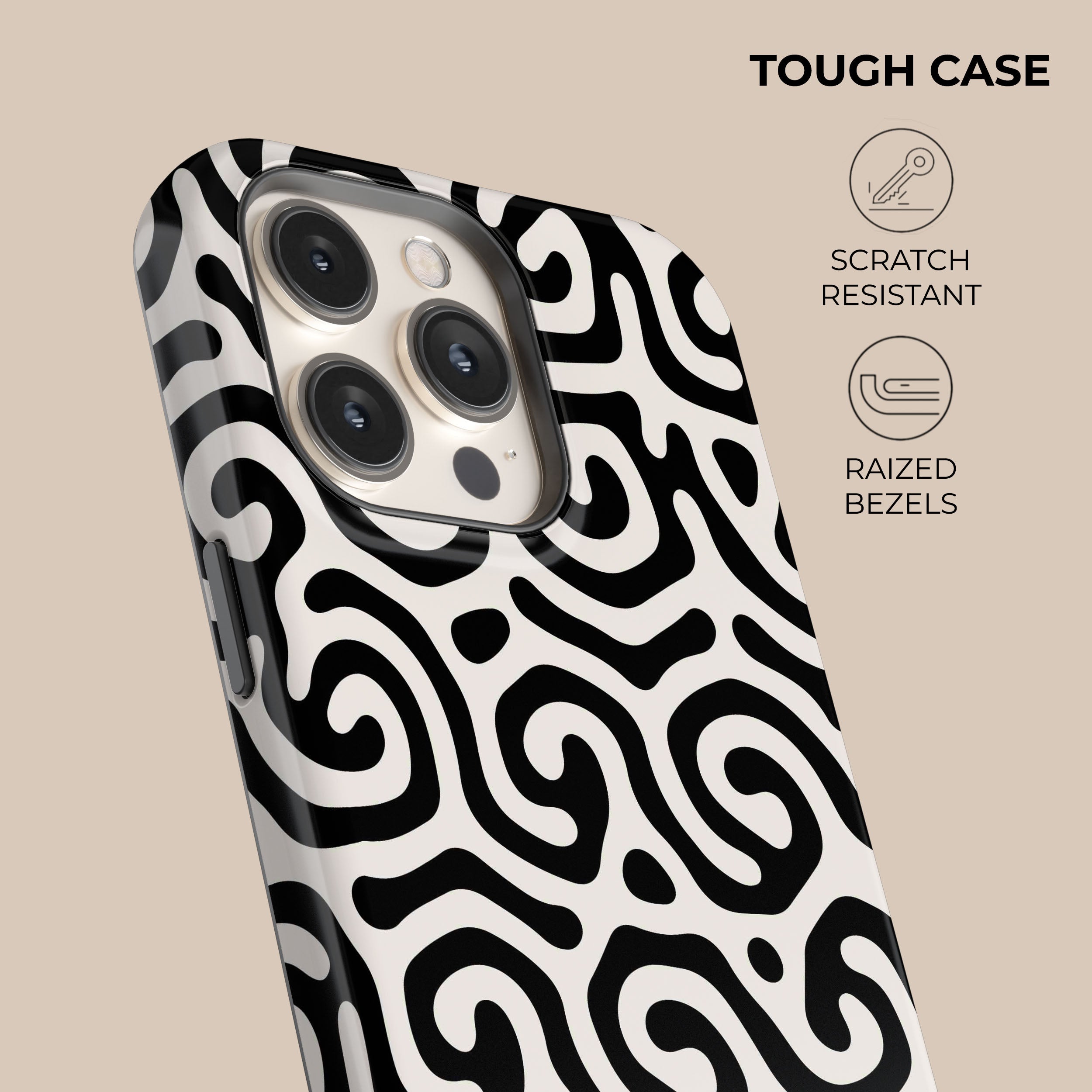 Stylish Black & White Curly Pattern Phone Case - Durable Protective Cover for iPhone & Samsung - Perfect for Everyday Use, Travel & Fashion Accessories