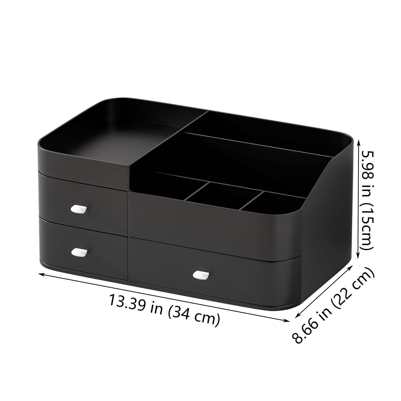 Large Capacity Makeup Organizer with Drawers - Vanity Cosmetic Storage for Lipsticks, Jewelry, Nail Care & Skincare | Black Desk Organizer for Bedroom & Bathroom Countertops | Perfect for Daily Beauty Routine & Travel Organization