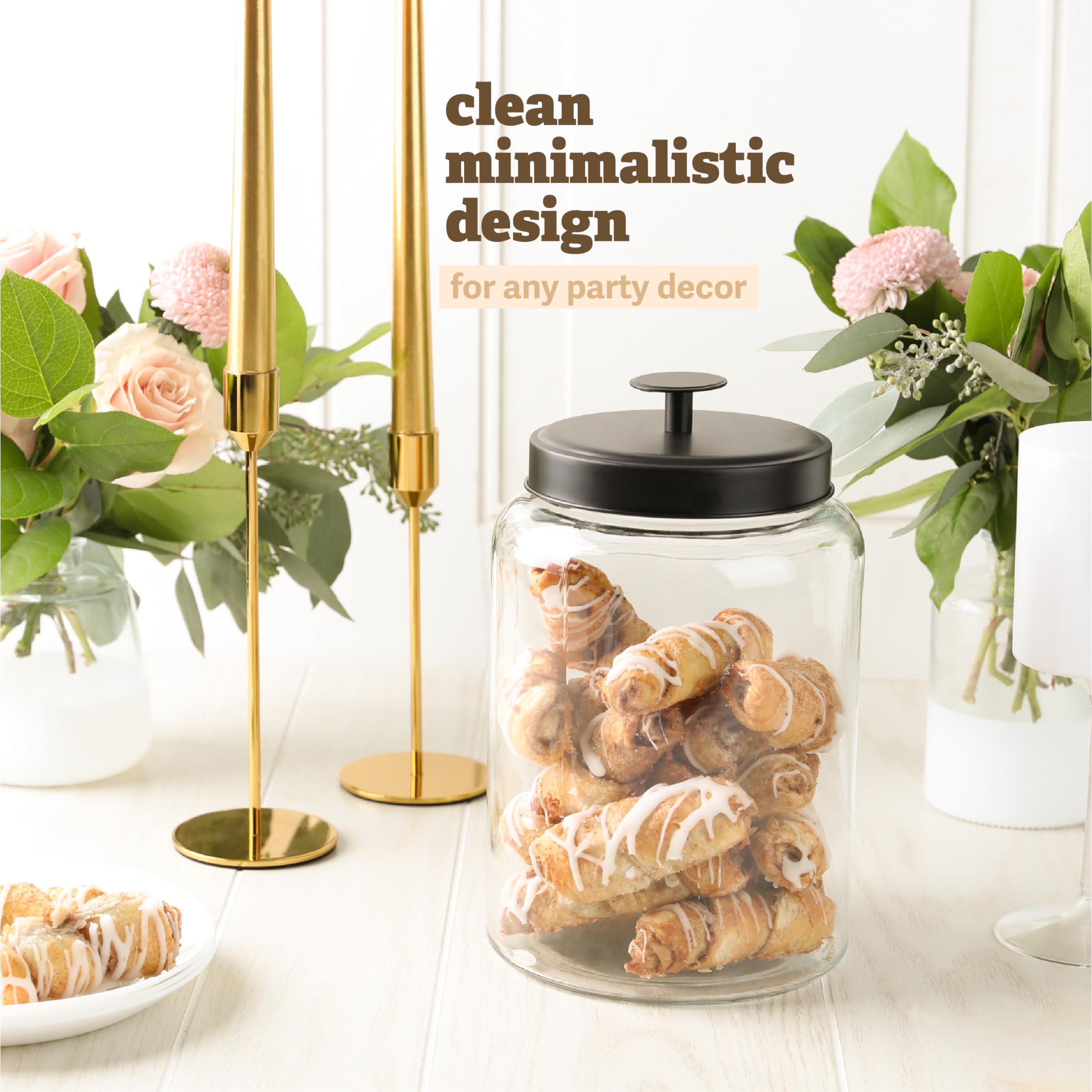 1 Gallon Glass Cookie Jar with Matte Black Metal Lid - Airtight Food Storage Container for Cookies, Candy, Dried Fruits & Nuts - Perfect for Kitchen, Pantry or Laundry Room Organization - Pack of 1 - Great for Home Baking & Bulk Food Storage
