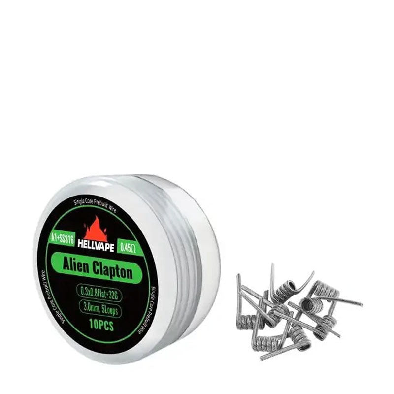 Hellvape Alien Clapton Coils - 10 Pack Prebuilt Coils for RDA RTA Tanks - High Performance Vape Coils for Cloud Chasing & Flavor Enhancement - Perfect for Sub-Ohm Vaping & Advanced Vapers