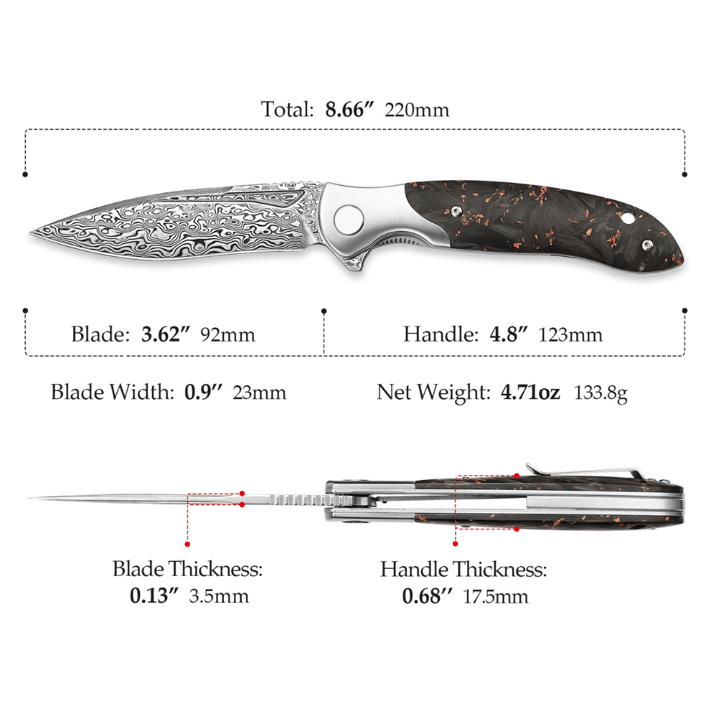 Raven VG10 Ultralight Folding Pocket Knife - Titanium & Carbon Fiber Handle - EDC, Camping, Hiking & Outdoor Survival Gear