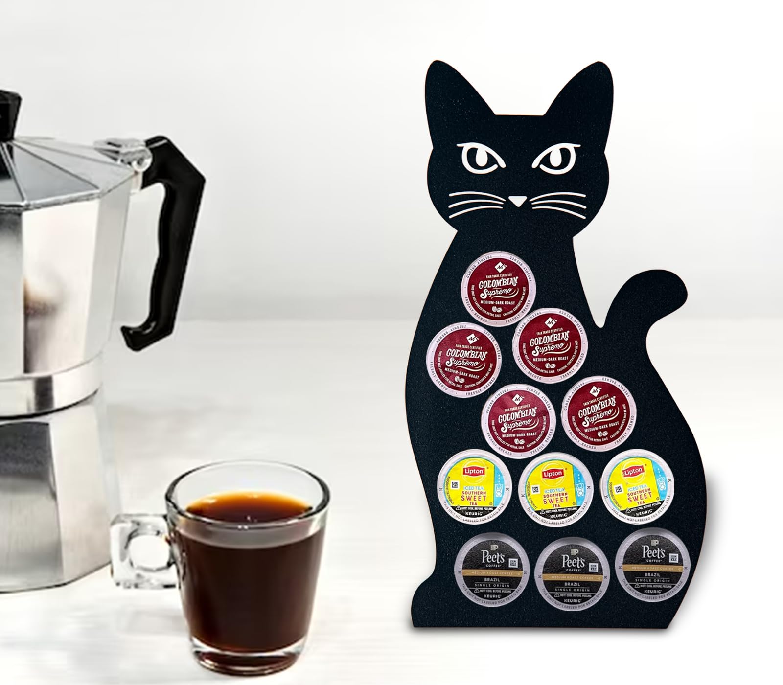 Black Cat-Themed K-Cup Coffee Pod Holder - Countertop Organizer for Keurig Pods | Perfect for Kitchen, Office & Coffee Bar Decor