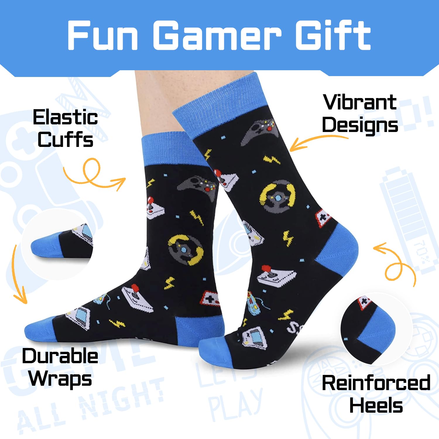 Funny Gaming Socks for Men - Cool Video Game Gifts for Gamers - Blue Gamer Socks - Perfect for Gaming Parties, Gamer Birthdays & Casual Wear