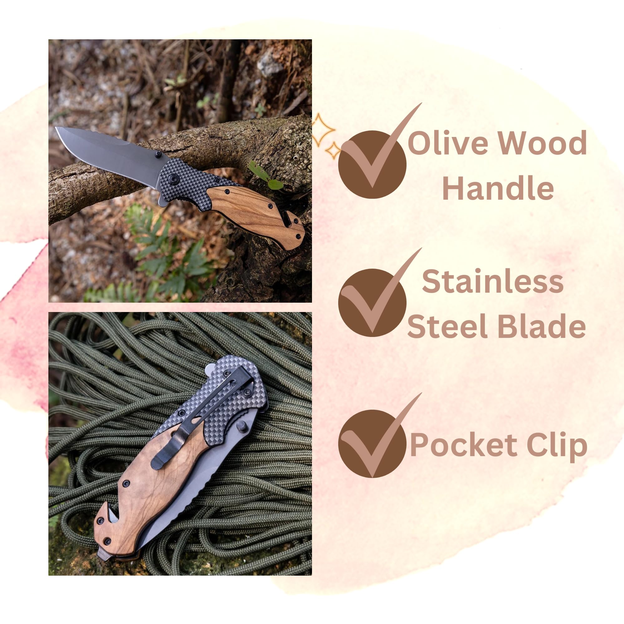 Custom Engraved Olive Wood Hunting Knife - Personalized Dog Hunter Design - Perfect for Outdoor Adventures, Camping & Gifts