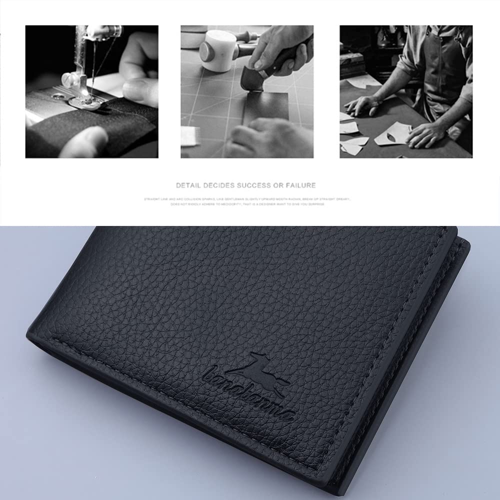 Slim Minimalist Bifold Wallet for Men with Zipper & Coin Purse - PU Leather Credit Card Holder & Money Clip - Perfect for Everyday Carry, Travel & Business (Black)