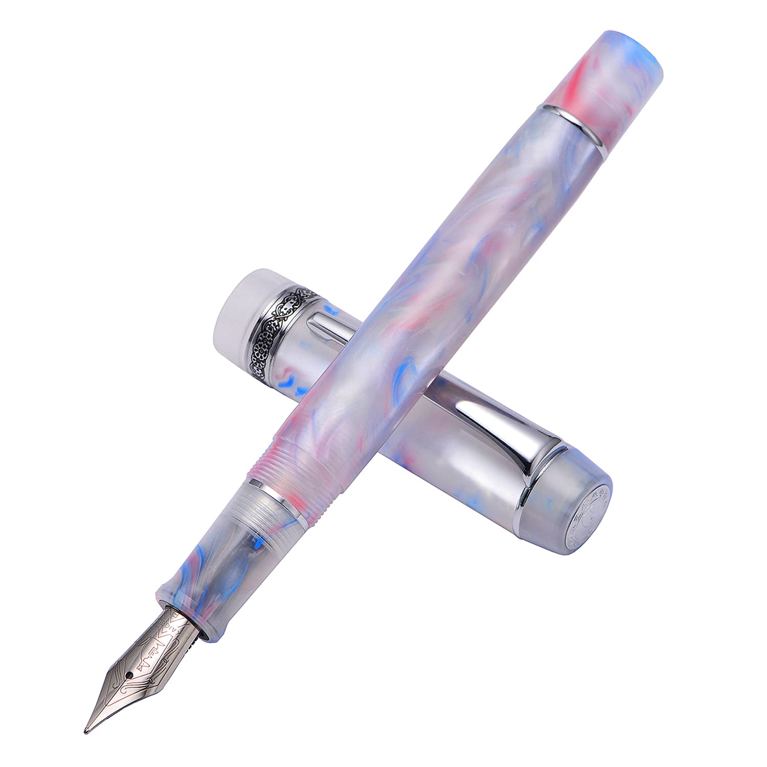 Erofa Kaigelu 316A Extra Fine Nib Fountain Pen with Ink Converter - Dream Blue Pink Marble Acrylic Writing Pen for Calligraphy, Journaling & Office Use
