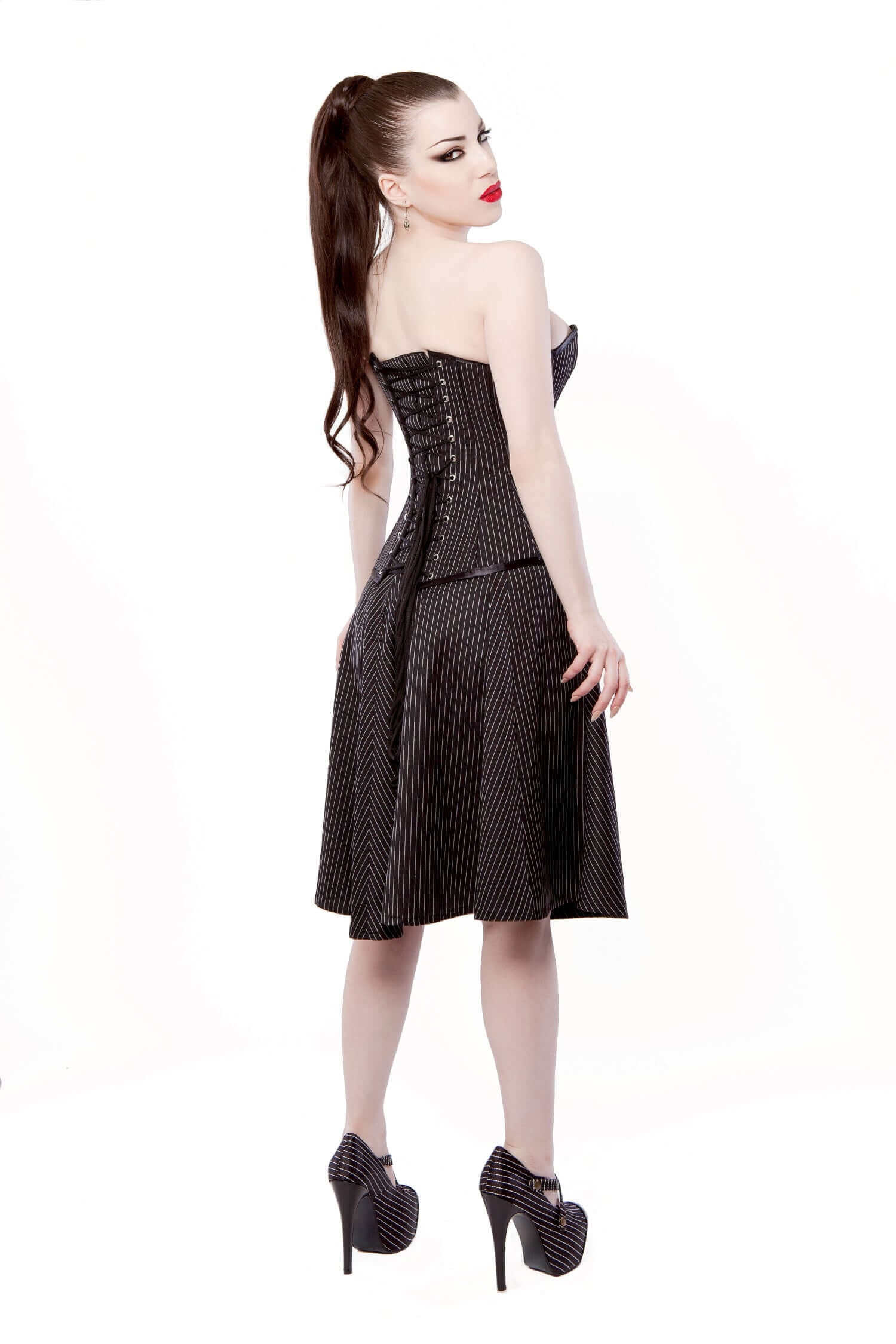 Playgirl Black Pinstripe Circle Skirt - Women's Vintage Style High Waist Flared Skirt for Casual, Office & Party Wear