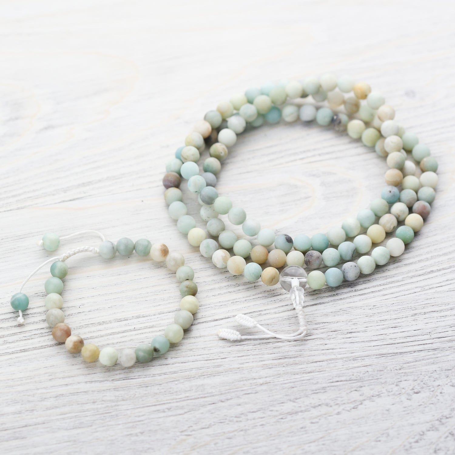 Amazonite Tranquility Mala & Bracelet Set - Healing Crystal Beads for Meditation, Yoga & Stress Relief - Spiritual Jewelry Gift for Women