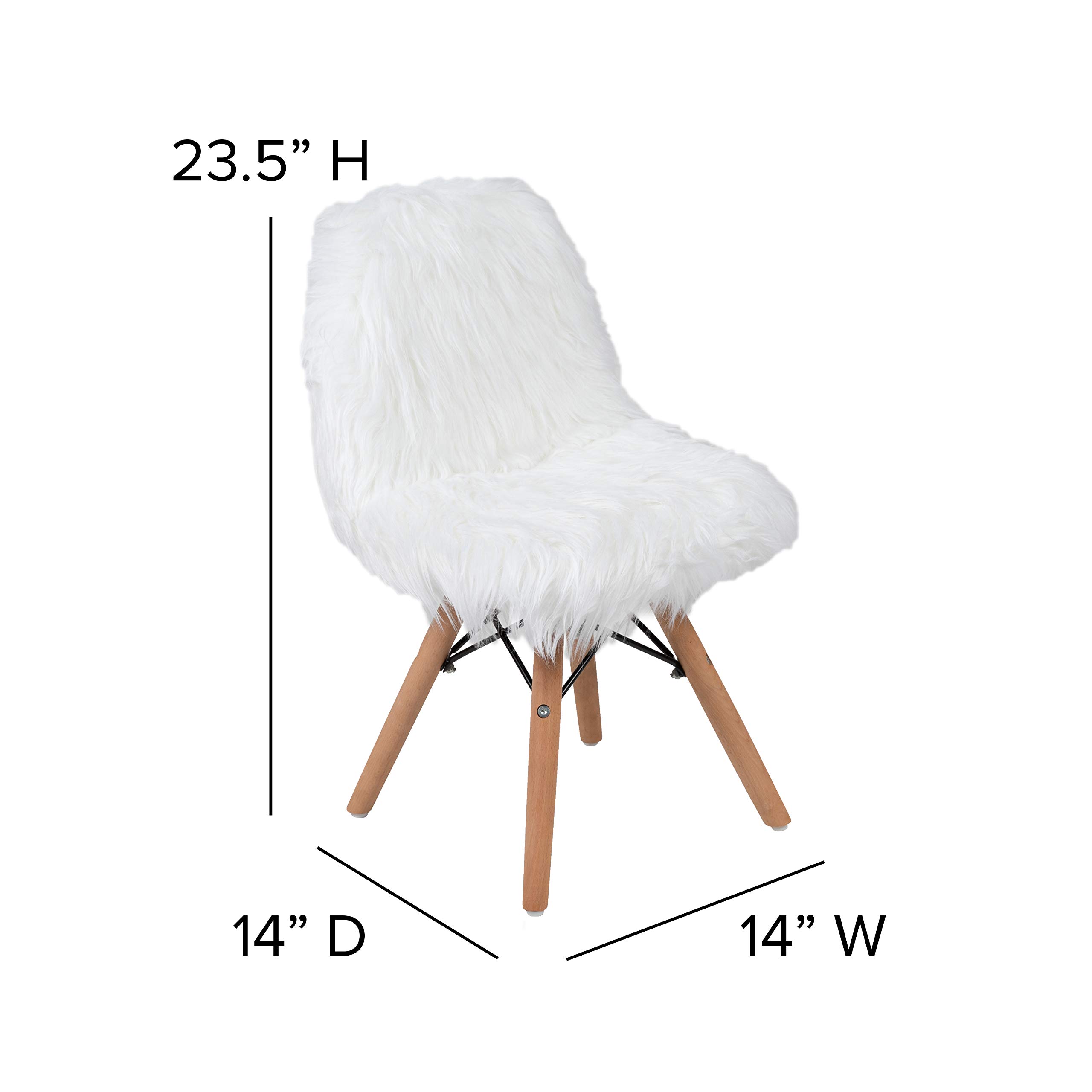 Kids Chair - White Shaggy Dog Accent Chair - Set of 4 Faux Fur Children's Chairs for Bedroom, Playroom & Nursery - Soft & Cozy Petite Seating for Toddlers