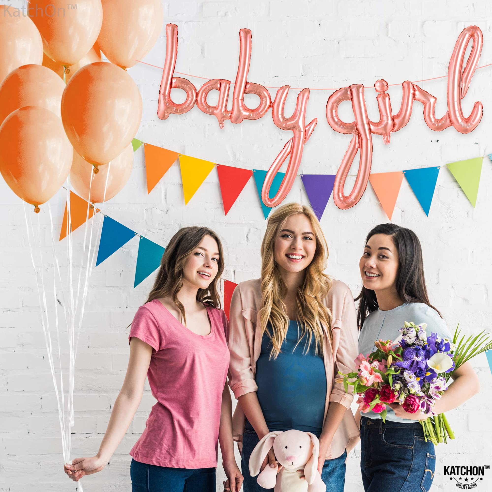 KatchOn 37 Inch Rose Gold Baby Girl Balloon Letters - Baby Shower Decorations, Gender Reveal Party Supplies, Its A Girl Sign for Nursery Decor & Birthday Celebrations