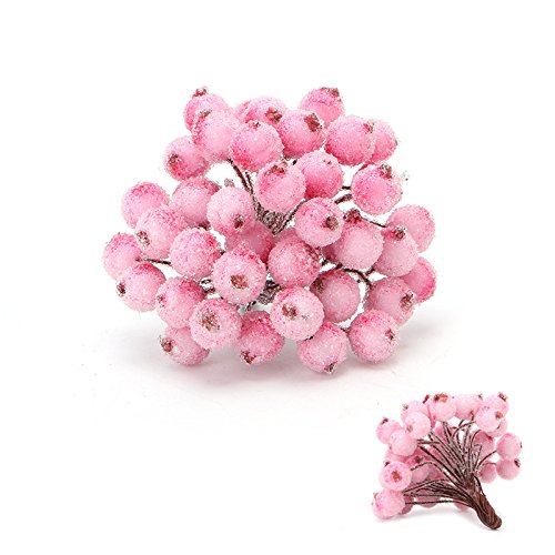 40 Pcs Mini Christmas Frosted Fruit Berry Holly Artificial Flowers - White for Holiday Decor, Wreaths, Centerpieces & DIY Crafts