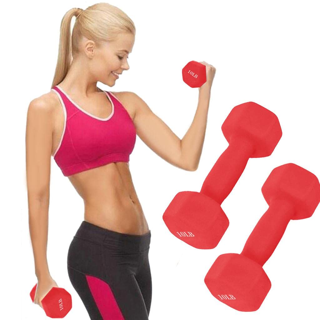 6-Pound Neoprene Coated Dumbbell Set - Pair of Red Fitness Weights for Home Gym, Strength Training & Workout