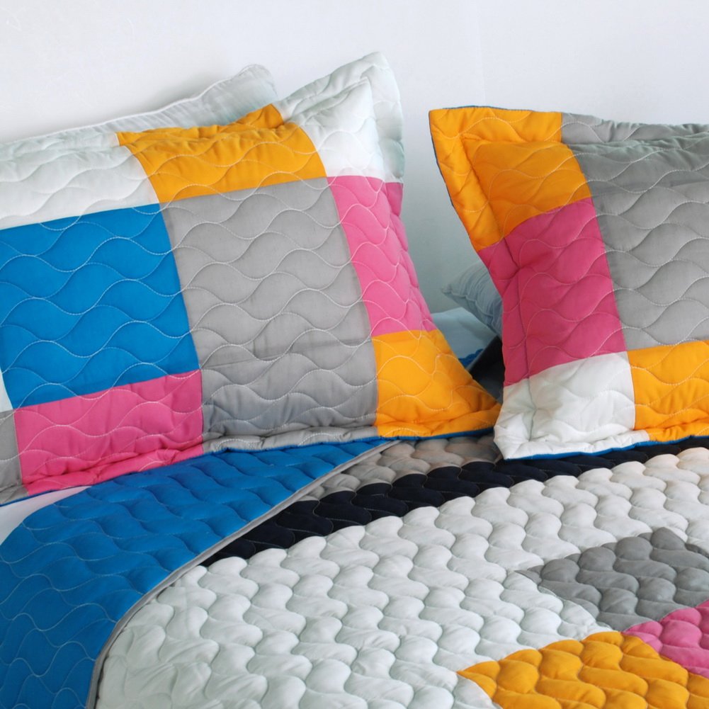 Pure Heaven 3-Piece Vermicelli-Quilted Patchwork Quilt Set - Full/Queen Size Bedding | Cozy & Stylish for Master Bedroom, Guest Room & Dorm Decor