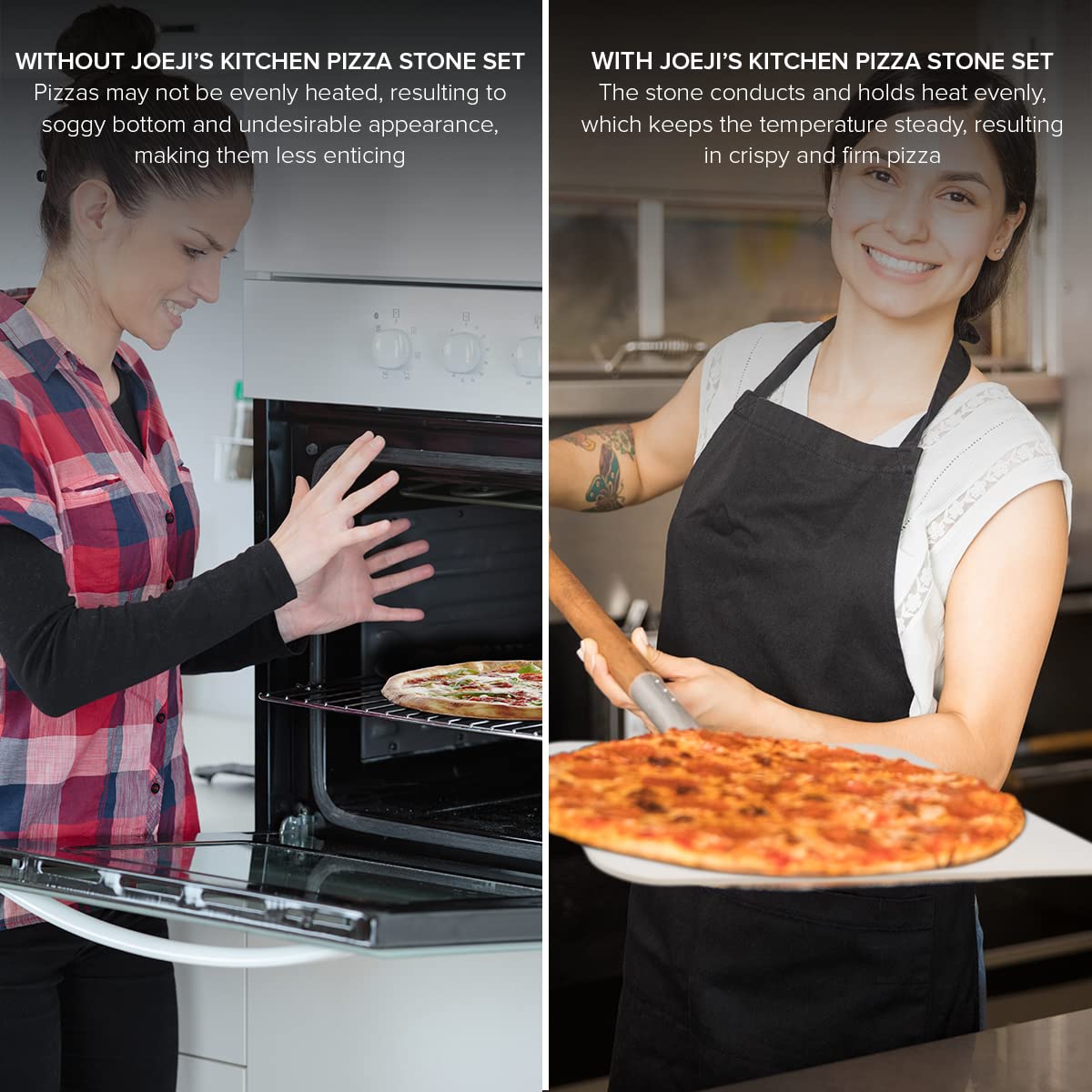 Joeji's 30 x 38cm Cordierite Pizza Stone & Aluminum Peel Set with Removable Wooden Handle - Perfect for Oven, Grill, BBQ - Ideal for Baking Bread, Pizza, Cookies & More