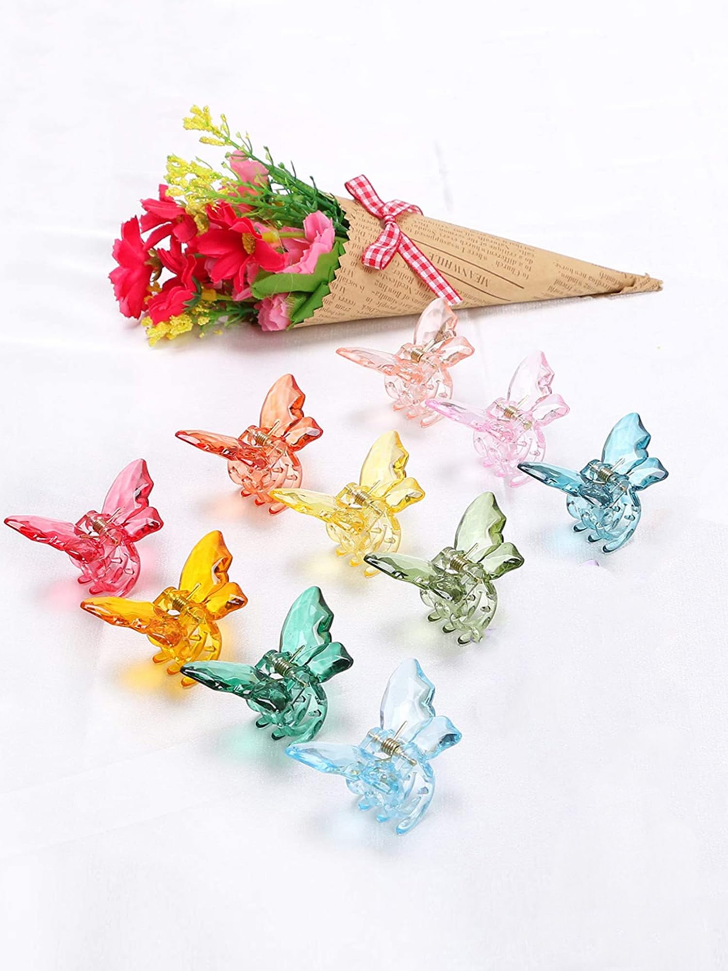 Yellow Butterfly Hair Claw Clips for Women & Girls - Large Hair Clutches in Multicolor - Perfect for Ponytails, Buns & Updos - Great Gift for Women & Girls