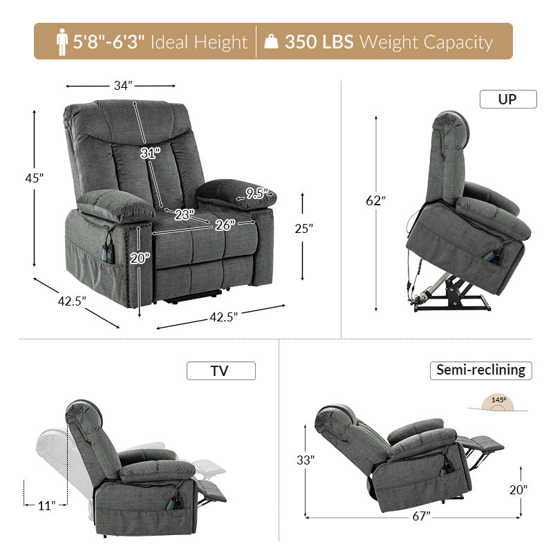 LuxComfort Power Lift Recliner Chair for Elderly - Heavy Duty Electric Reclining Sofa with Massage & Heat - Perfect for Living Room, Home Theater & Mobility Assistance