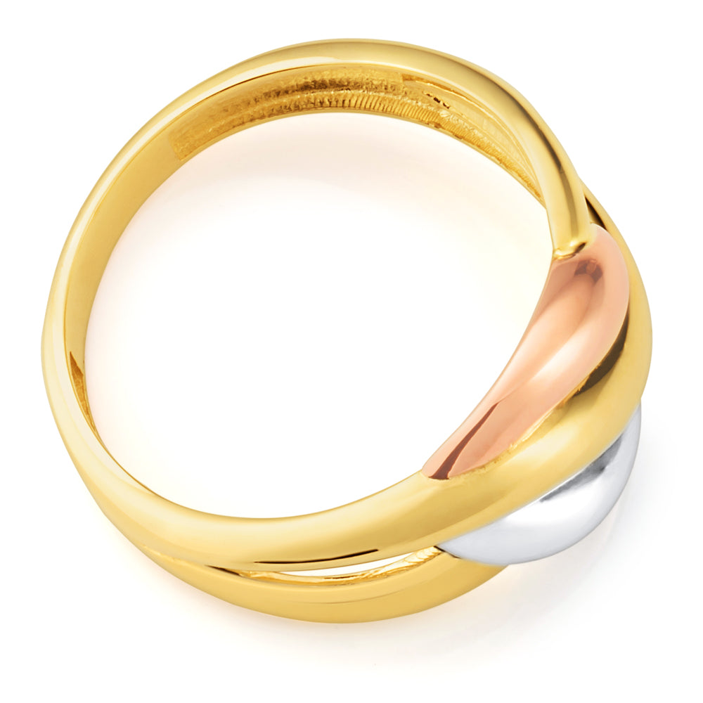 9ct Multi-Toned Twist Ring - Elegant Gold & Silver Plated Stackable Band for Women | Perfect for Weddings, Parties & Everyday Wear