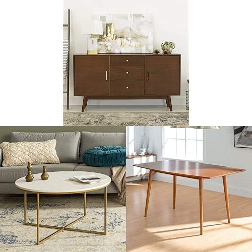 Mid Century Modern TV Stand with 3 Drawers & Storage Cabinet - Walker Edison Furniture - Includes Round Coffee Table & Dining Table Set for Living Room & Kitchen Decor