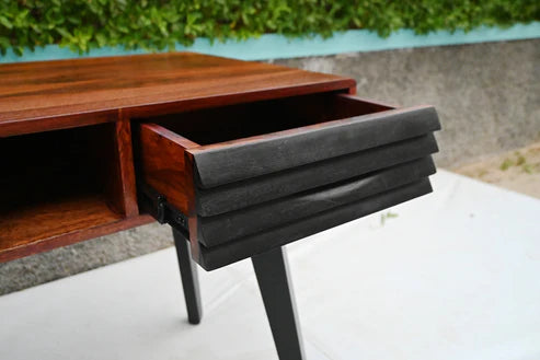 Solid Sheesham Wood Desk with 2 Drawers - 114x58x76Cm Home Office Desk for Study, Work & Writing - Modern Wooden Computer Table for Small Spaces