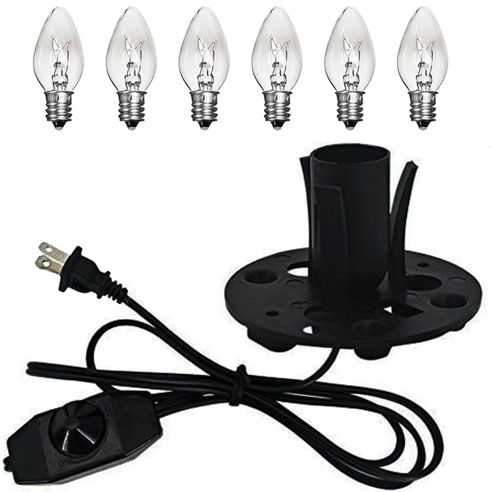 Himalayan Salt Lamp Cord Replacement with Dimmer Switch - 5ft E12 Halogen Bulb Cord Kit for Salt Rock Lamps (Includes 6 Christmas Bulbs & Base Assembly) - Perfect for Bedroom, Yoga Studio & Relaxation Spaces