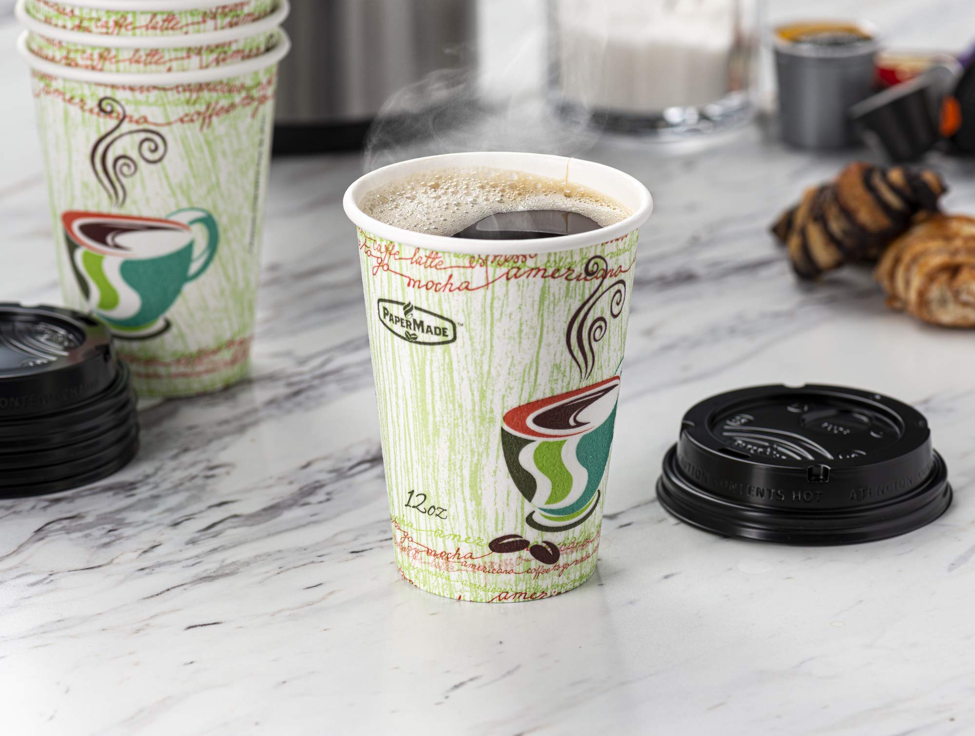 PaperMade 26-Pack 12oz Insulated Disposable Coffee Cups with Black Dome Lids - Leakproof & No Sleeve Needed - Perfect for Hot Coffee, Tea, Cocoa - Ideal for Cafes, Restaurants & Office Break Rooms