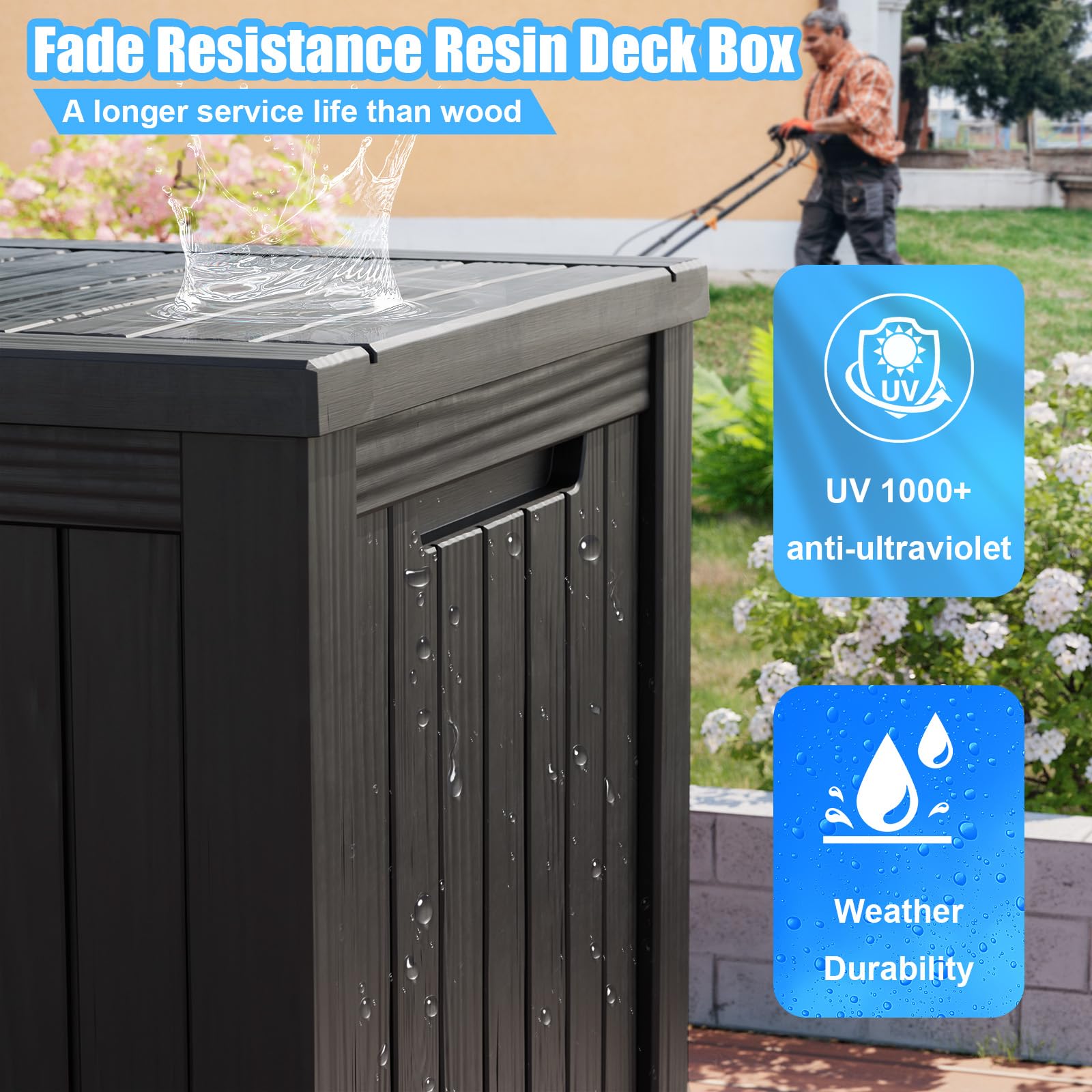 Vixzen 180 Gallon Resin Deck Box - Lockable Outdoor Storage Container for Patio Cushions, Garden Tools, Pool Accessories | Weatherproof & UV Resistant Black Deck Box | Perfect for Backyard, Poolside & Garden Organization