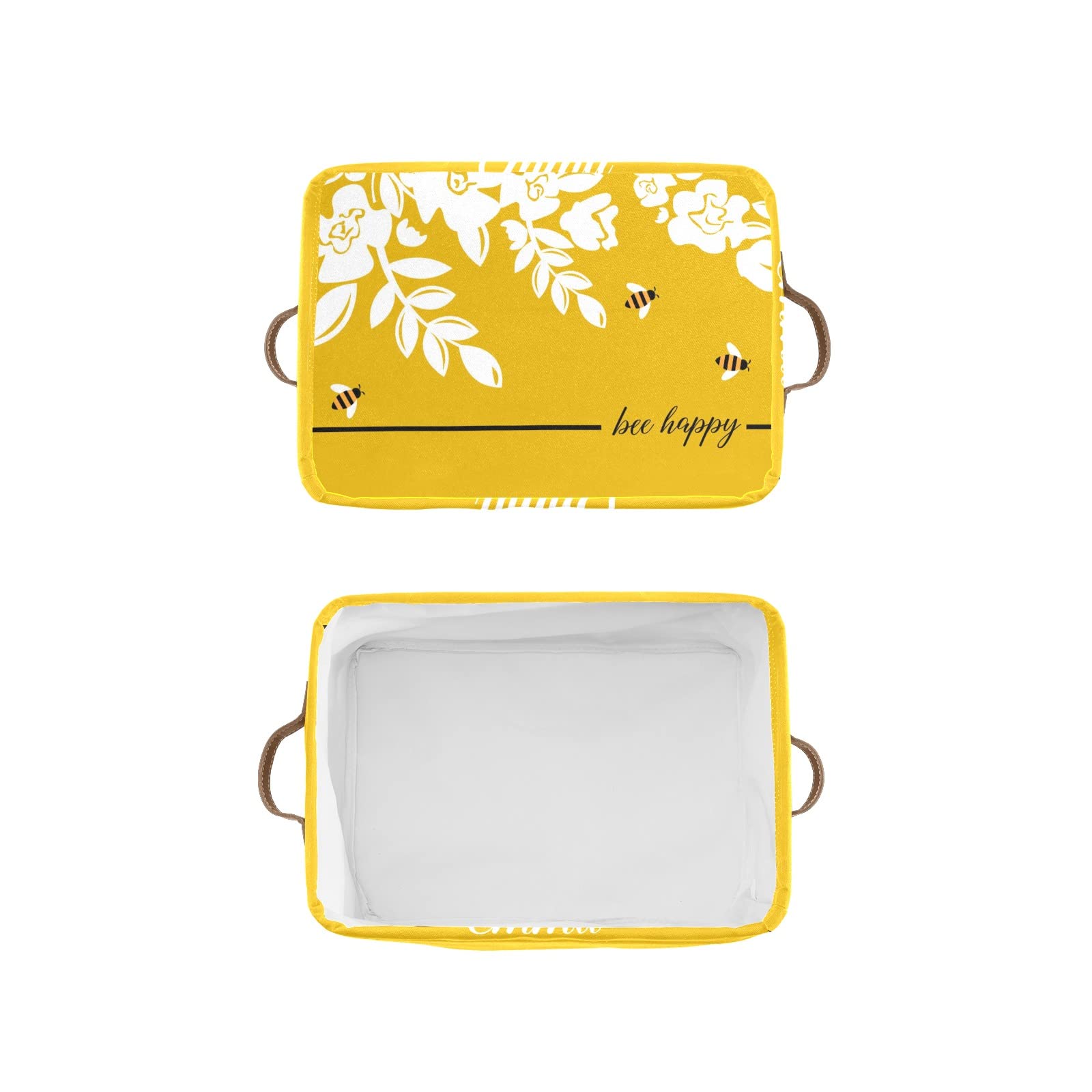 Deven Bee Happy Personalized Large Storage Baskets with Handles - 2 Pack Organizing Bins for Shelves, Closet, Bathroom & Nursery - Perfect for Home Decor & Storage Solutions
