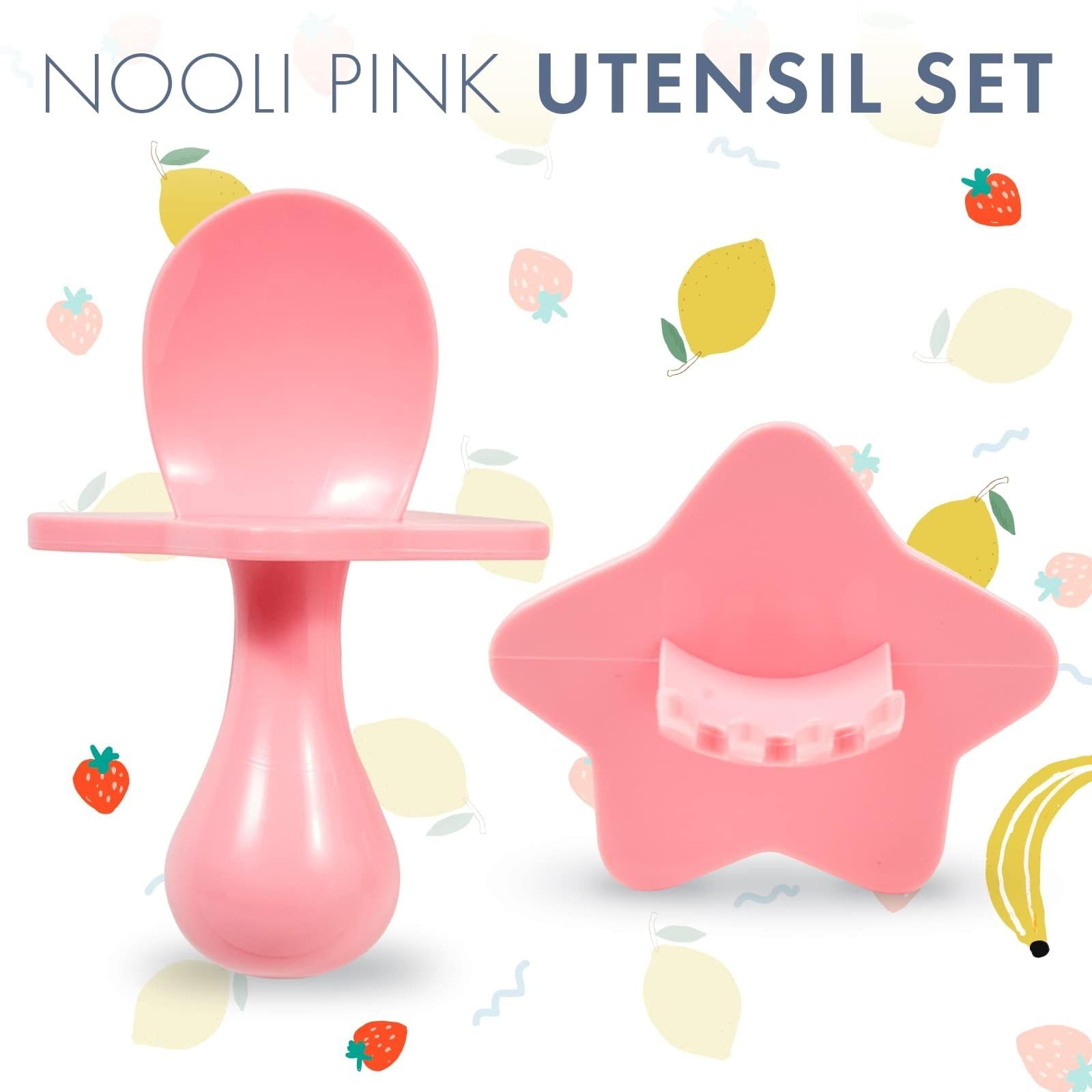 Nooli Baby Silverware Set - BPA & Phthalate-Free Toddler Forks & Utensils | Dishwasher & Sterilizer Safe | Soft Grip Handle | Perfect for Baby-Led Weaning & First Self-Feeding | Pink