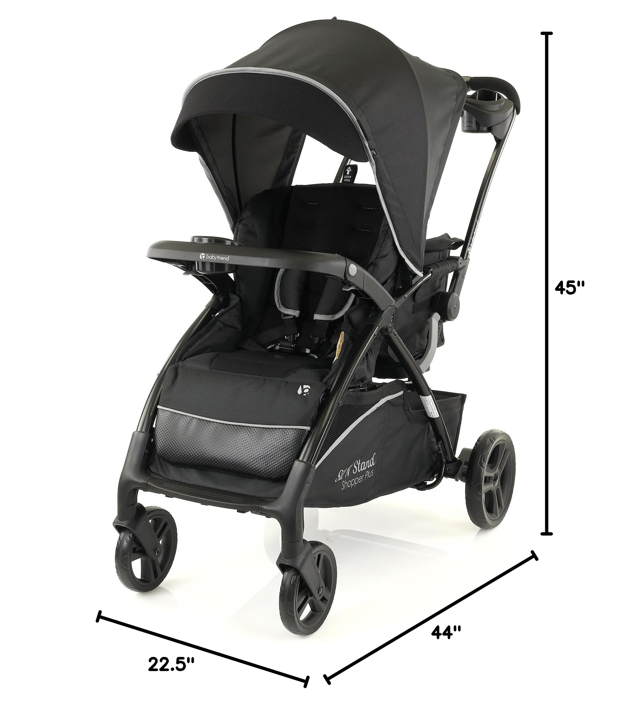 Baby Trend Sit N’ Stand® 5-in-1 Shopper Plus Stroller - Lightweight Convertible Double Stroller with Adjustable Canopy, Kona Black | Perfect for Twins, Siblings & Shopping Trips