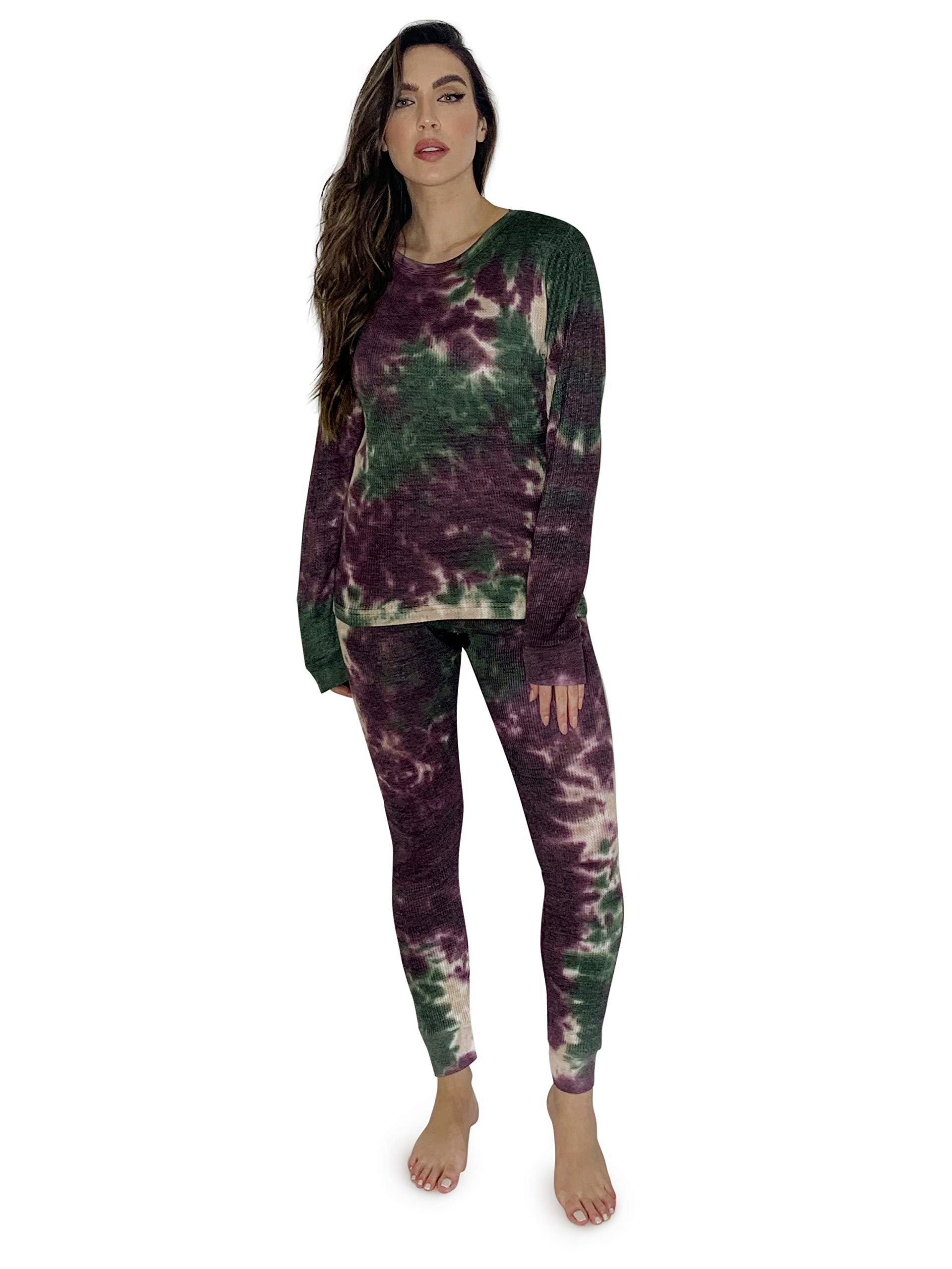 Just Love Women's Tie-Dye Two-Piece Thermal Pajama Set - Cozy Fleece Lounge Wear for Winter Nights & Relaxing at Home