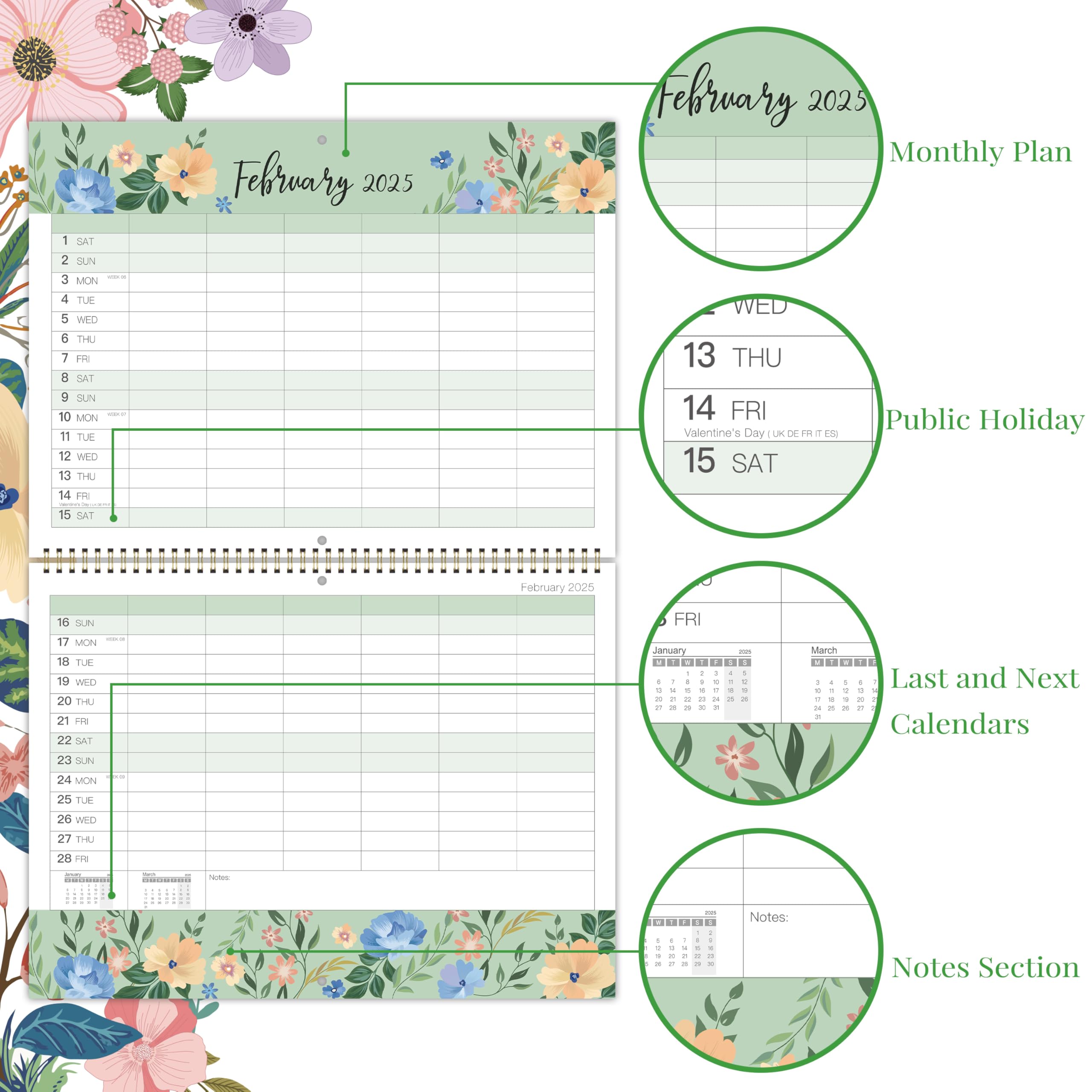 2025 Family Wall Calendar - 12 Months from January to December 2025 | 6-Column Organizer with Notes Section & Back Pocket | 39 x 29 cm Thick Paper Planner | Perfect for Home, Office & School Planning
