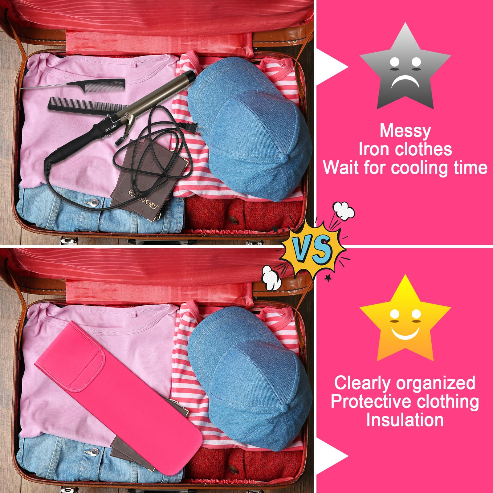 Shappy 2-Piece Heat Resistant Curling Iron Travel Case - Neoprene Flat Iron Holder & Silicone Hot Tools Bag for Straightener Storage (Solid Style) | Perfect for Travel, Salon & Home Hair Styling