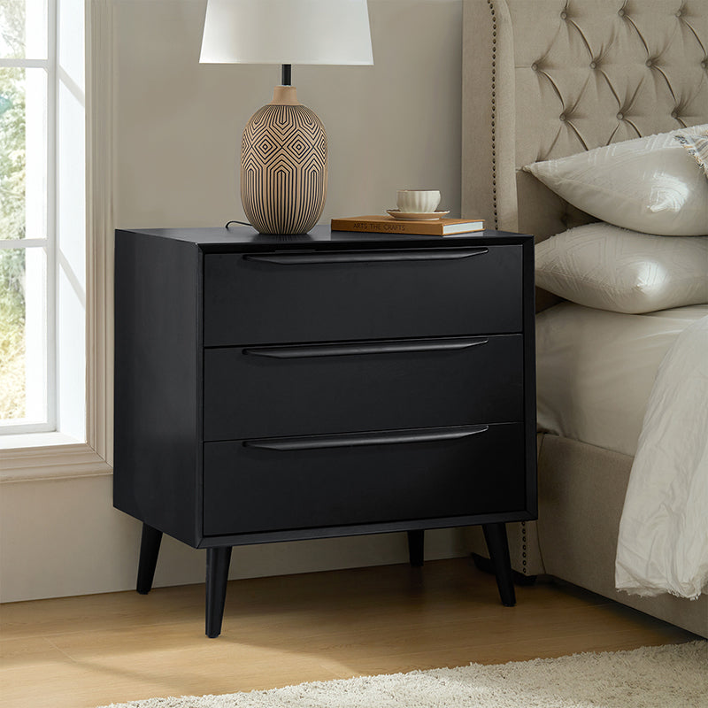 Rebecca 3-Drawer Mid-Century Modern Nightstand - Solid Wood Bedside Table with Storage for Bedroom, Living Room & Office - Perfect for Small Spaces & Home Decor