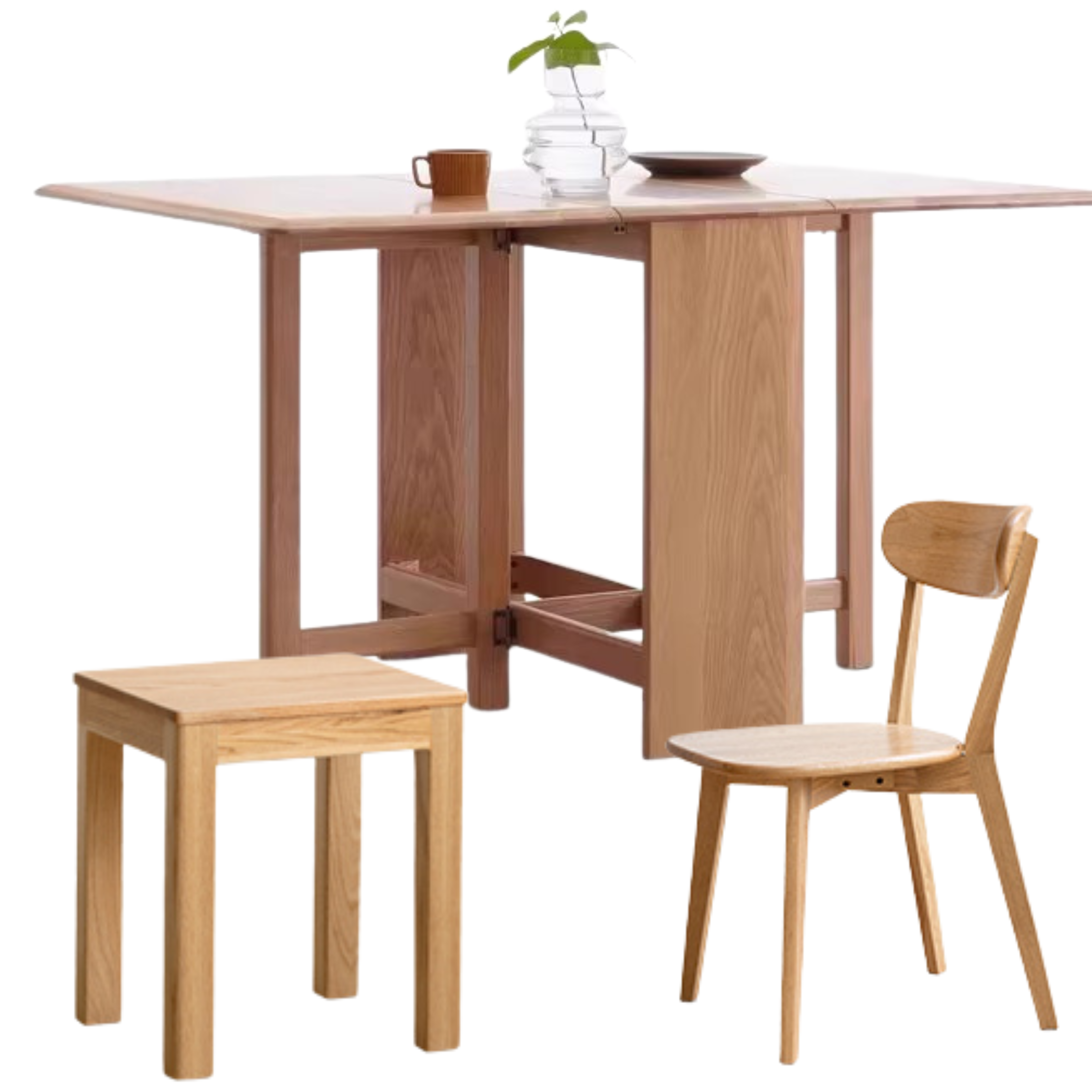 51.2x31.5x29.5 inch / 130x80x75 cm / Natural Wood Color / folding dining tableand + 2 chairs + 2 stools