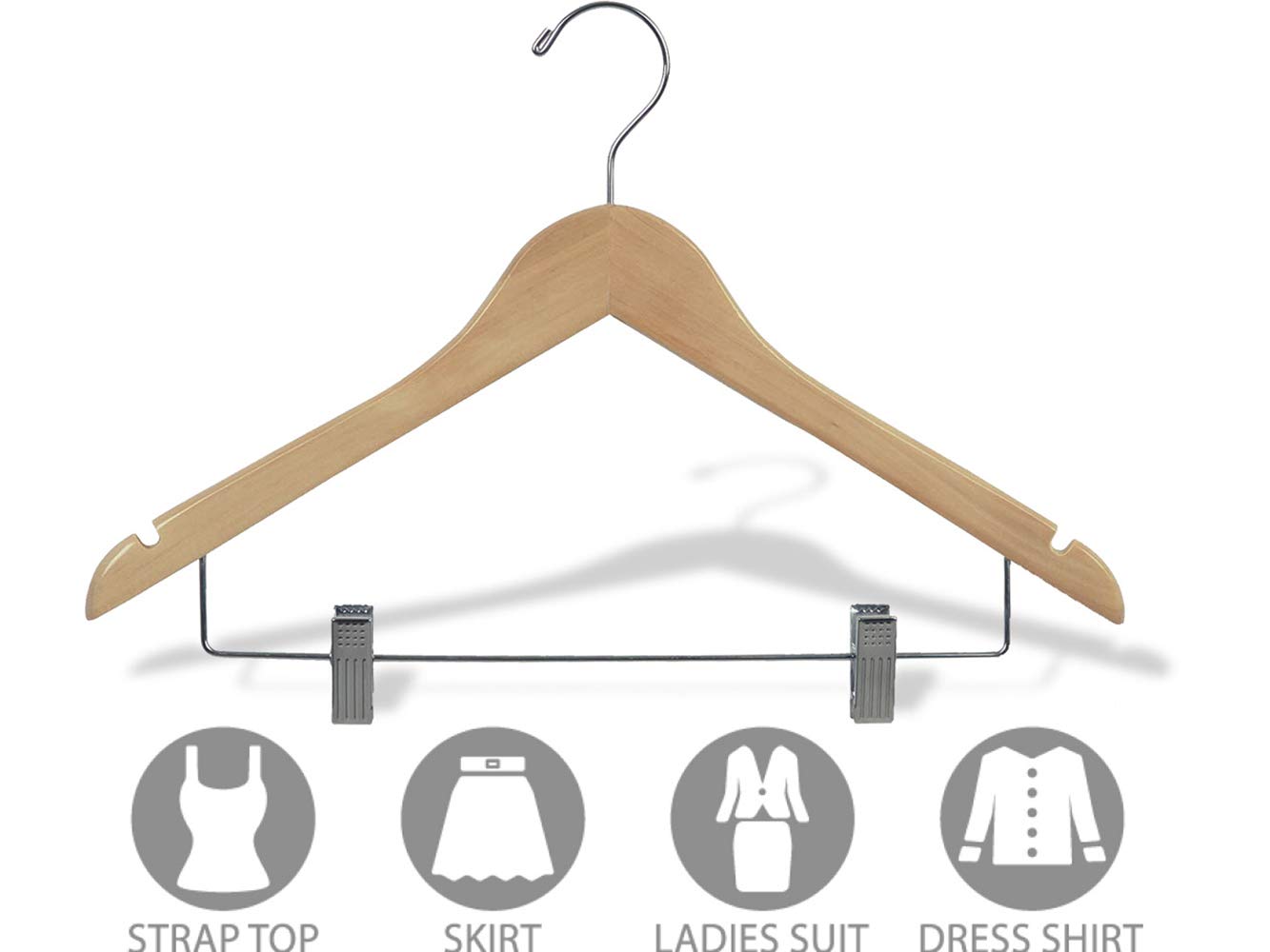 Premium Rubberized Wood Hangers with Adjustable Cushion Clips - Natural Finish, Chrome Hook & Notches - Set of 100 by The Great American Hanger Company - Perfect for Closet Organization, Retail Stores & Delicate Clothing Protection