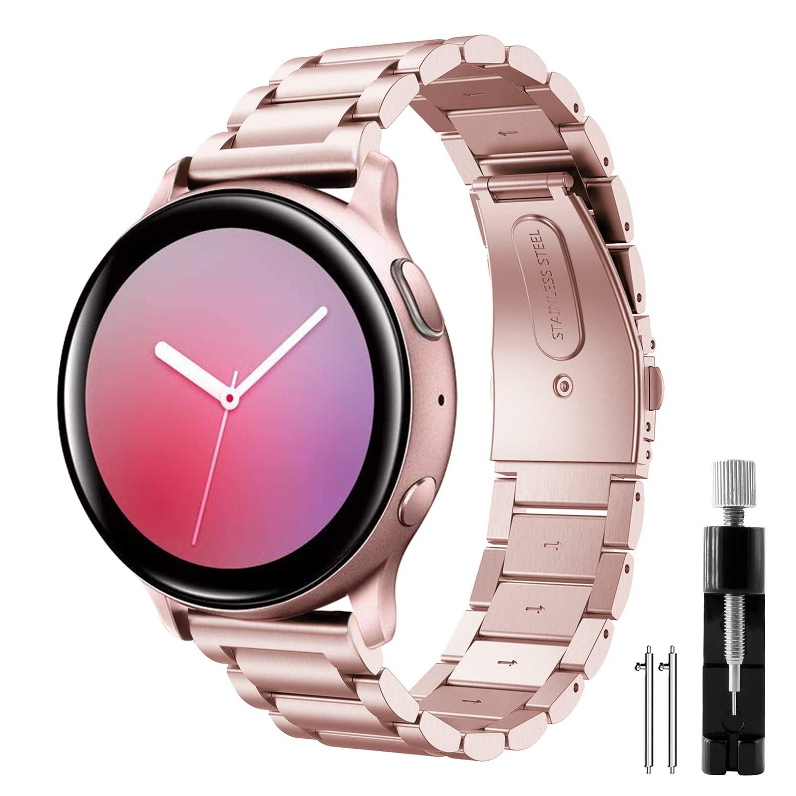 Syxinn Stainless Steel Metal Watch Band for Samsung Galaxy Watch Active/Active 2 (40mm/44mm), Galaxy Watch 4/4 Classic, Watch 5/5 Pro, Watch 3 (41mm/42mm) - Durable Replacement Strap for Workout, Office & Daily Wear