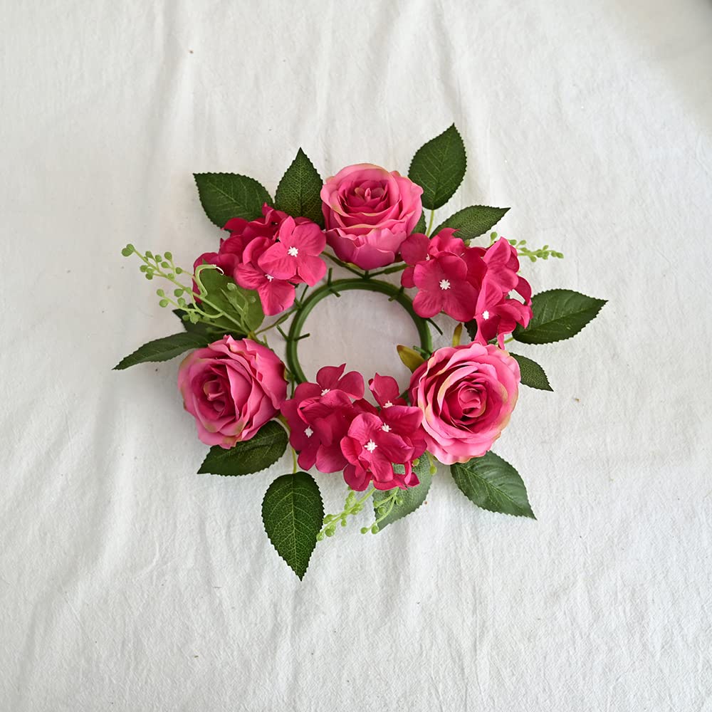 BEIJIALY 6-Pack Artificial Rose Candle Rings - 8 Inch Floral Candle Wreaths for Pillar Candles, Rustic Wedding Centerpiece, Christmas Holiday Table Decor - Perfect for Weddings, Parties & Home Decor