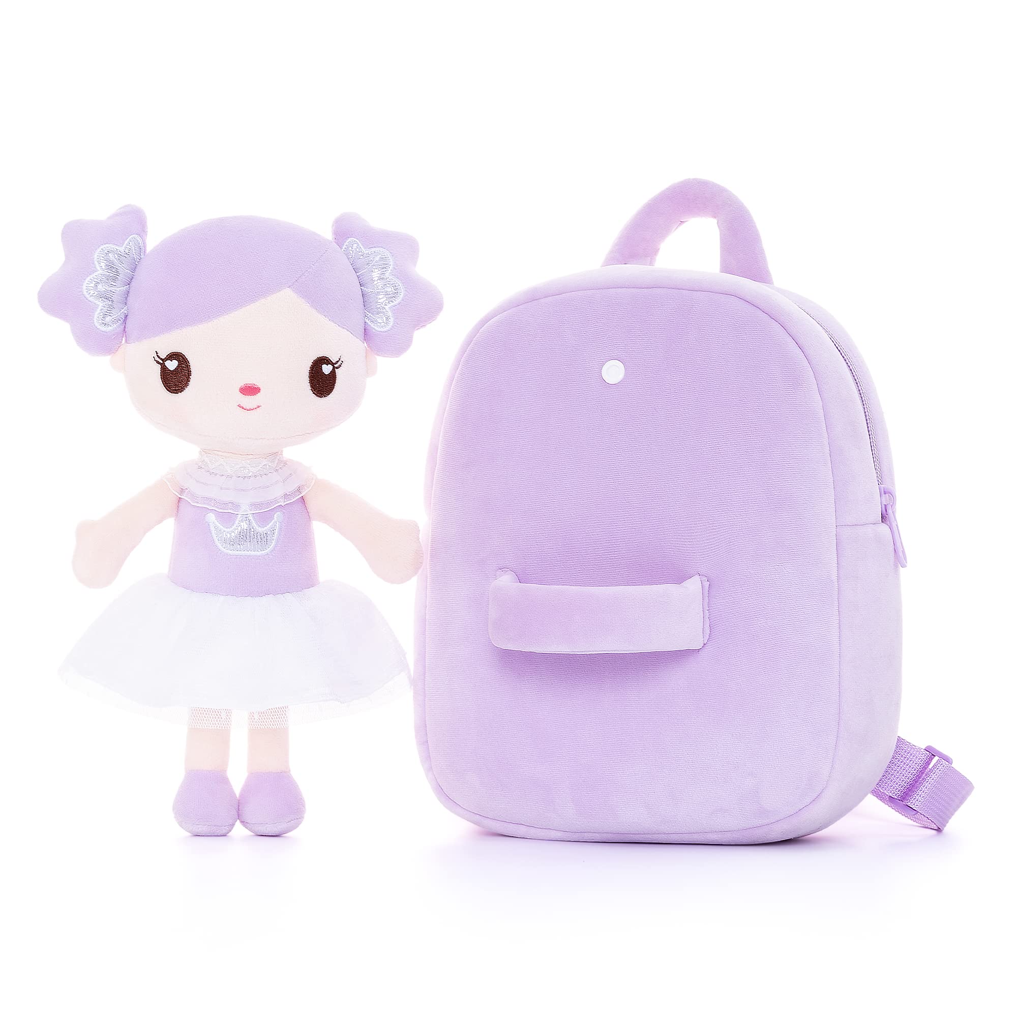 Gloveleya Toddler Backpack for Girls - Cute 9 Inch Kids Backpack with Candy Purple Doll - Perfect for Preschool, Daycare & Travel Accessories