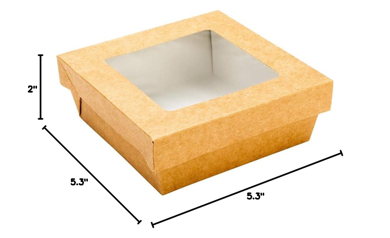 Restaurantware Cafe Vision 27oz Clear Window Dessert Boxes - 200 Pack Greaseproof Kraft Paper Baking Containers with Detachable Lid for Strawberry Cakes, Cupcakes, Pastries & Snacks - Perfect for Bakeries, Cafes & Gift Packaging