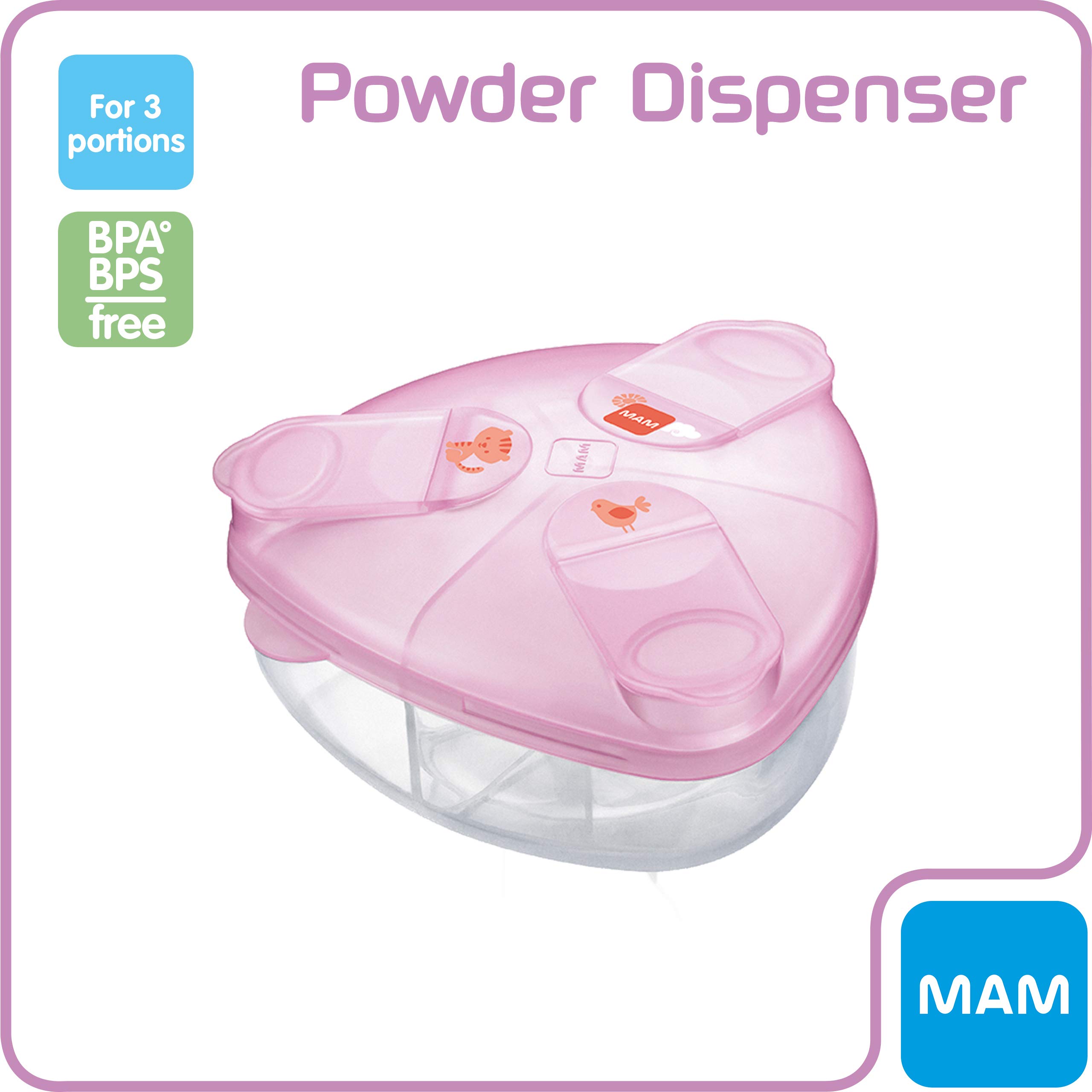 MAM Baby Formula Dispenser - Portable Milk Powder Container Holds 40g per Serving (3 Servings Total) - Pink Powder Storage Box for Travel, Daycare & On-the-Go Feeding (Designs May Vary)