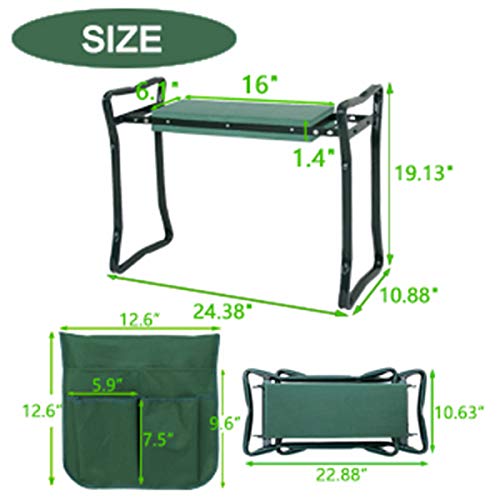Foldable Garden Kneeler Seat with Handle & Storage Pouch - Portable Gardening Stool with Soft EVA Foam Pad for Comfortable Planting, Weeding & Outdoor Use