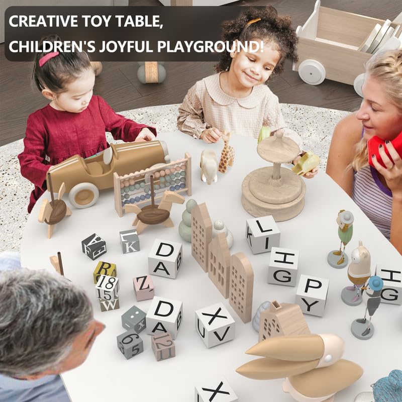 White Kids Table and Chairs Set - Elliptical Toddler Table with 4 Stools & Storage, Nesting Design for Ages 2-6 | Perfect for Playroom, Preschool Learning, Arts & Crafts Activities