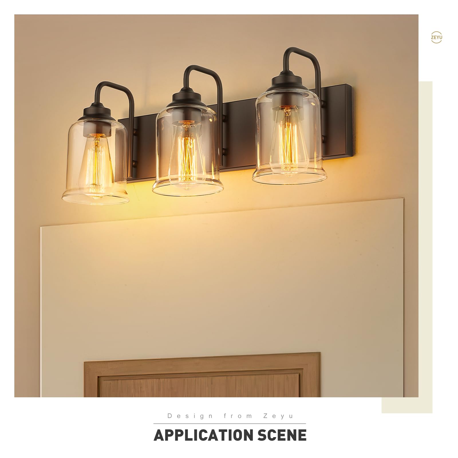 20.5 Inch Farmhouse Bathroom Vanity Light Fixtures - 3-Light Oil Rubbed Bronze Mirror Lighting with Clear Glass Shades - Perfect for Bathroom, Powder Room, and Dressing Room Illumination