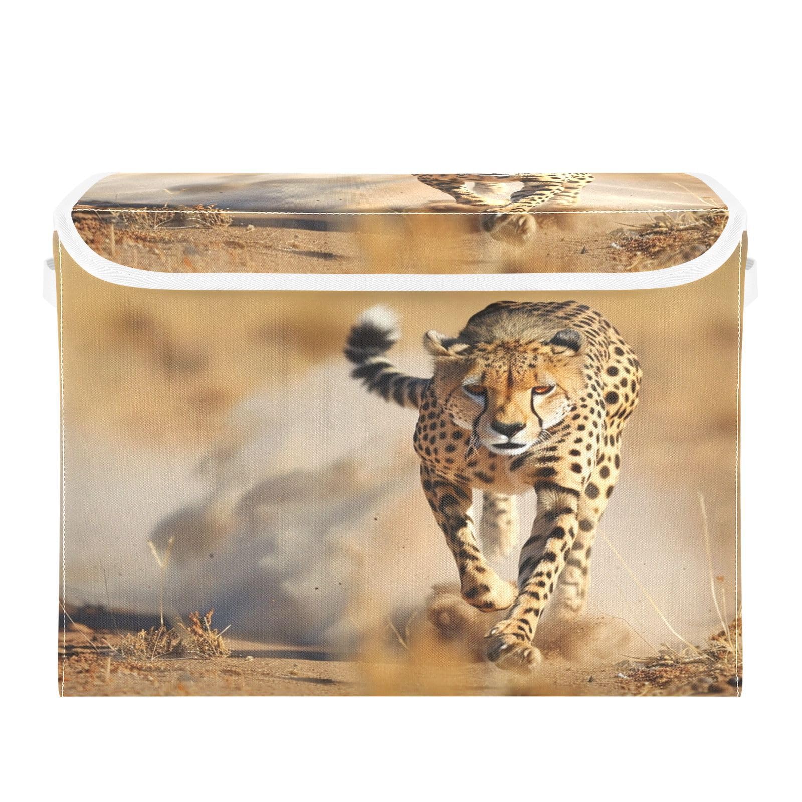 Cheetah Print Foldable Storage Bins with Lids - Collapsible Fabric Containers & Organizer Baskets for Bedroom, Closet, Office & Home Organization | Perfect for Clothes, Toys & Seasonal Storage